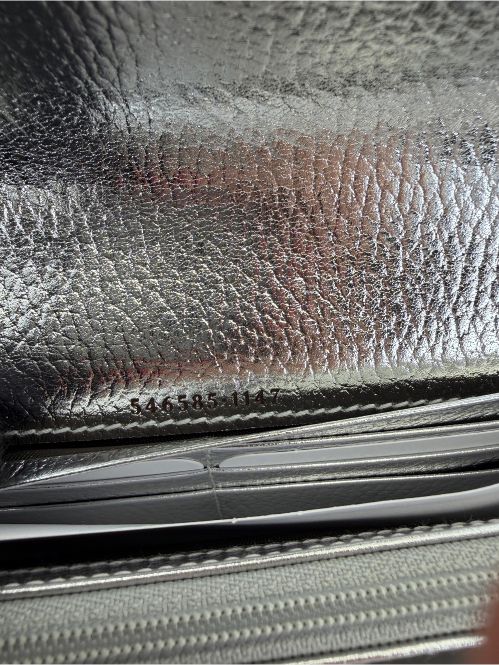 Gucci Metallic Calfskin GG Supreme Monogram Petite GG Marmont Wallet on Chain - Picture 7 of 12